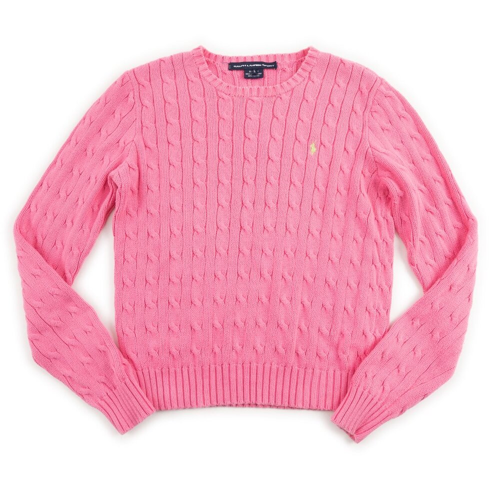 RALPH LAUREN SPORT pink cable knit crewneck sweater size L